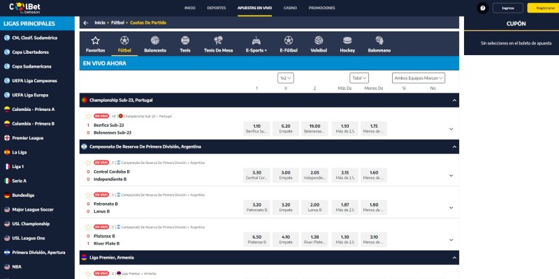 Apuestas deportivas en vivo Colbet