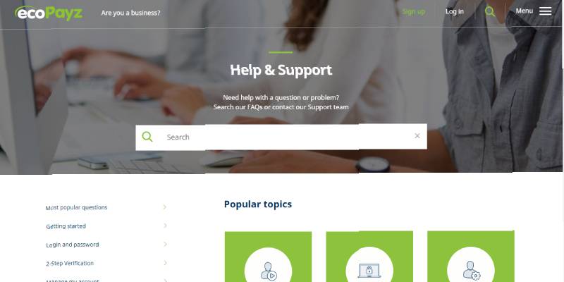 ecoPayz página de apoyo