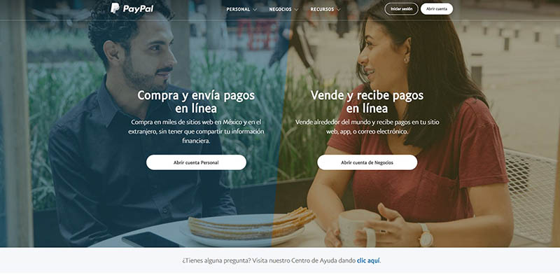 PayPal página de inicio