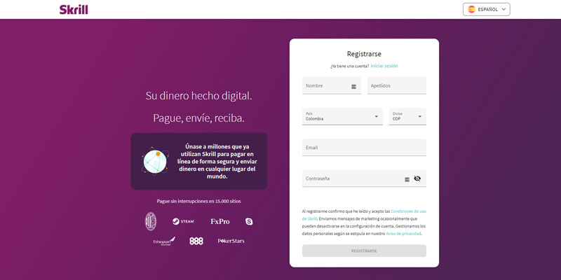 Crear una cuenta en Skrill